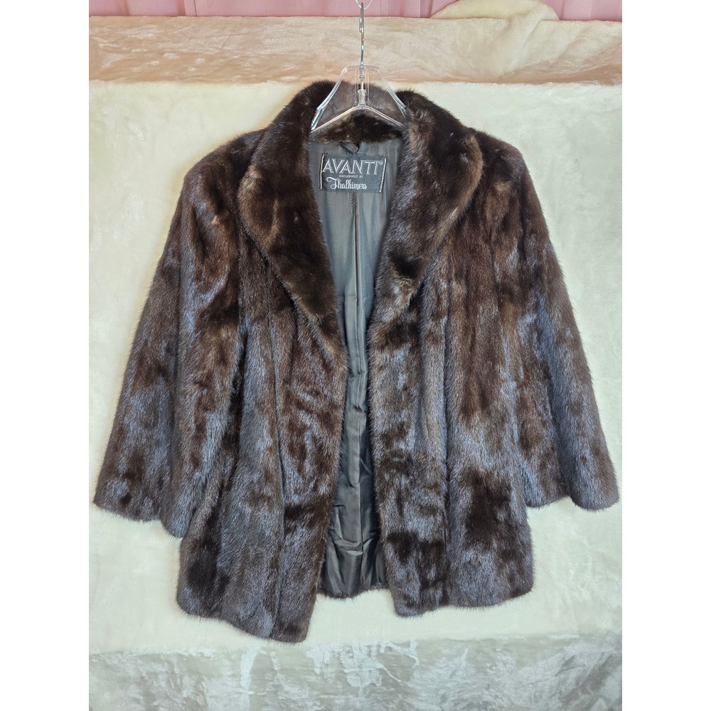 Vintage Avanti Blackglama Dark Ranch Mink Fur Coat Thalhimers Brown Jacket